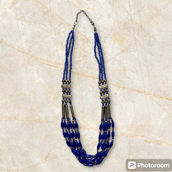 Gorgeous deep blue and bronze statement necklace - Picture 1 of 3